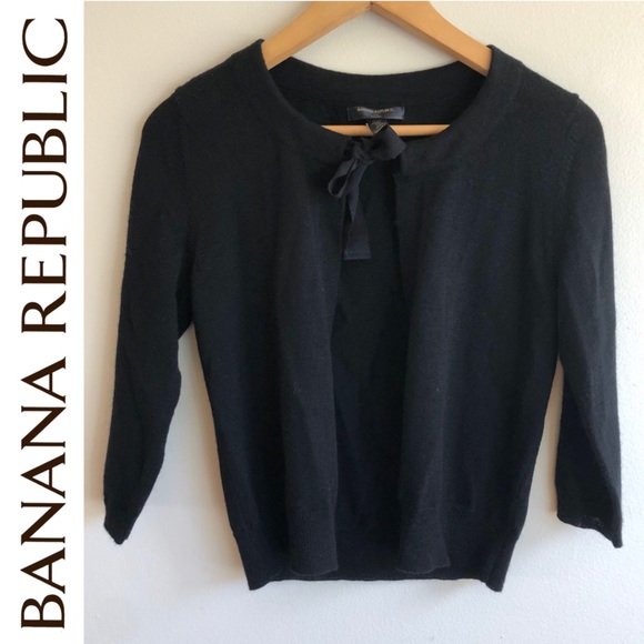 Banana Republic 100% Merino Wool Black Tie Neck Cardigan Shrug - Picture 4 of 6